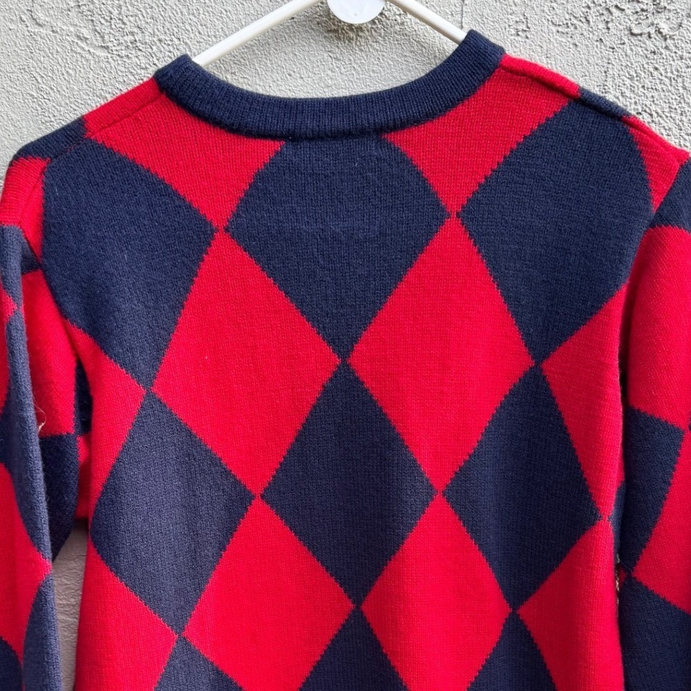 Vintage Liz Claiborne Womens Red Blue Diamond Wool Sweater SMALL Colorblock - Picture 2 of 6
